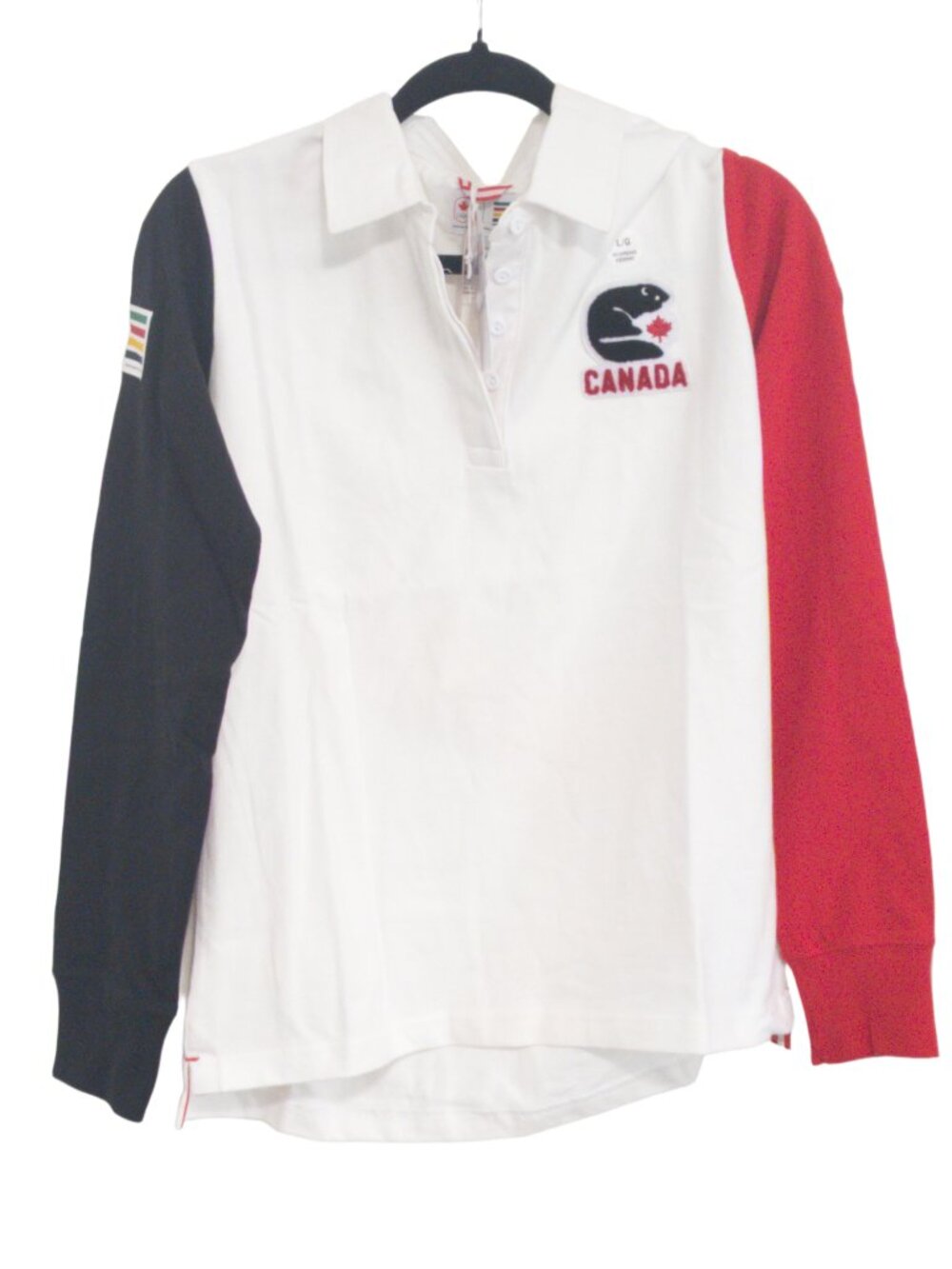 NWT Hudson's Bay Women's Long Sleeve Canada Collared Shirt Olympics Size Large